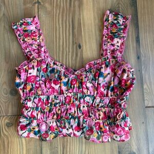 Astr Floral Ruffled Sleeveless Top Sz S